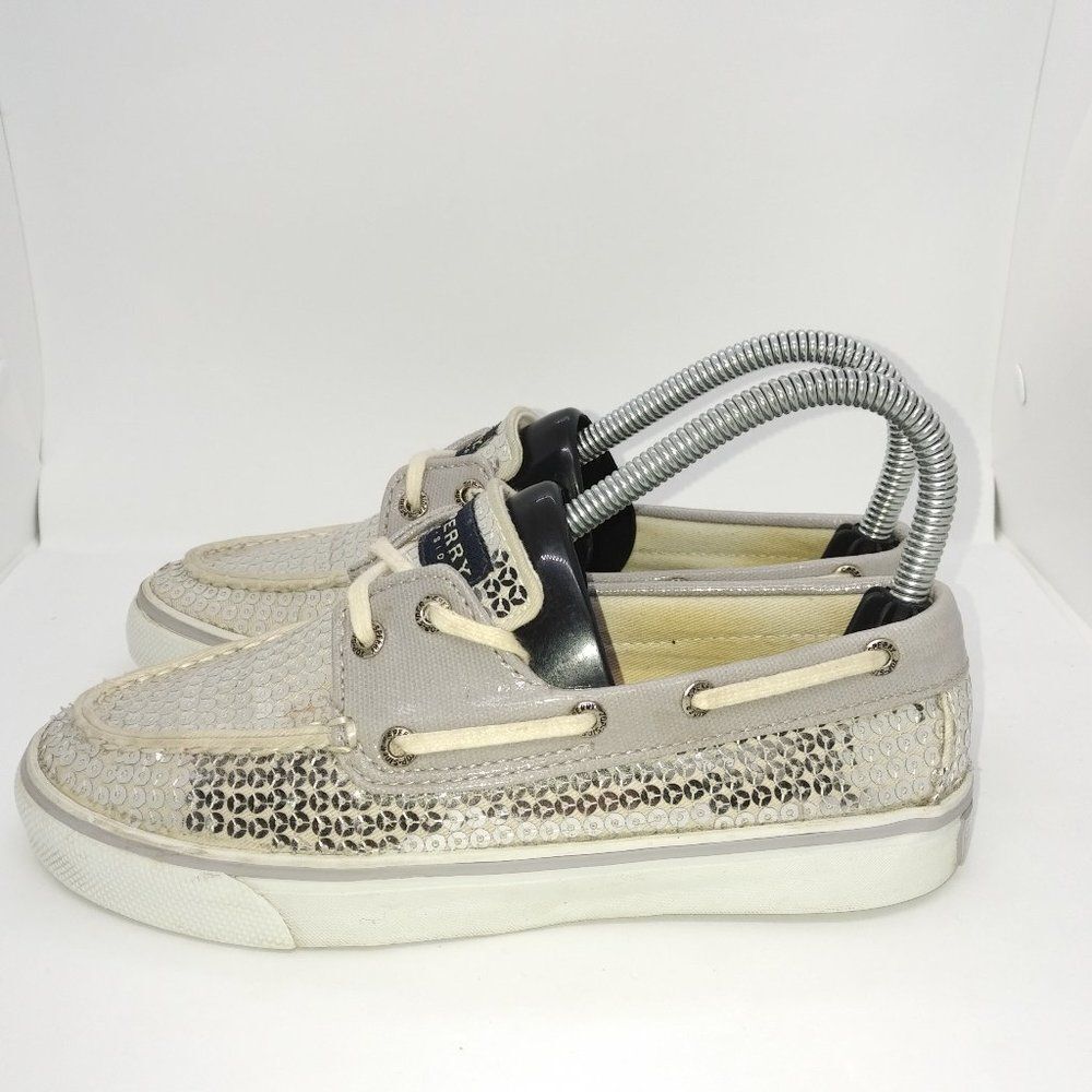 Sperry Top Sider Bahama Silver Sequin Boat Shoes Women's Size 5.5 M‎ Silv…